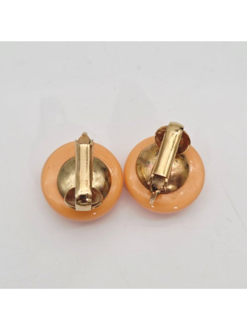 Orange Clip-On Earrings Round Dome Design Vintage 1/2" - Picture 5 of 6